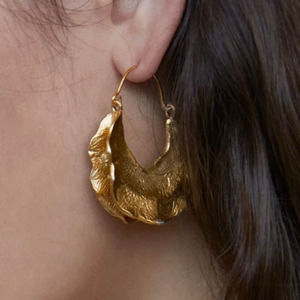 NEW Hoop Earrings Chunky Brut Wonton Hoop Crumpled Gold Molten Metal M08